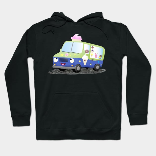 Cute happy ice cream truck cartoon Hoodie by FrogFactory